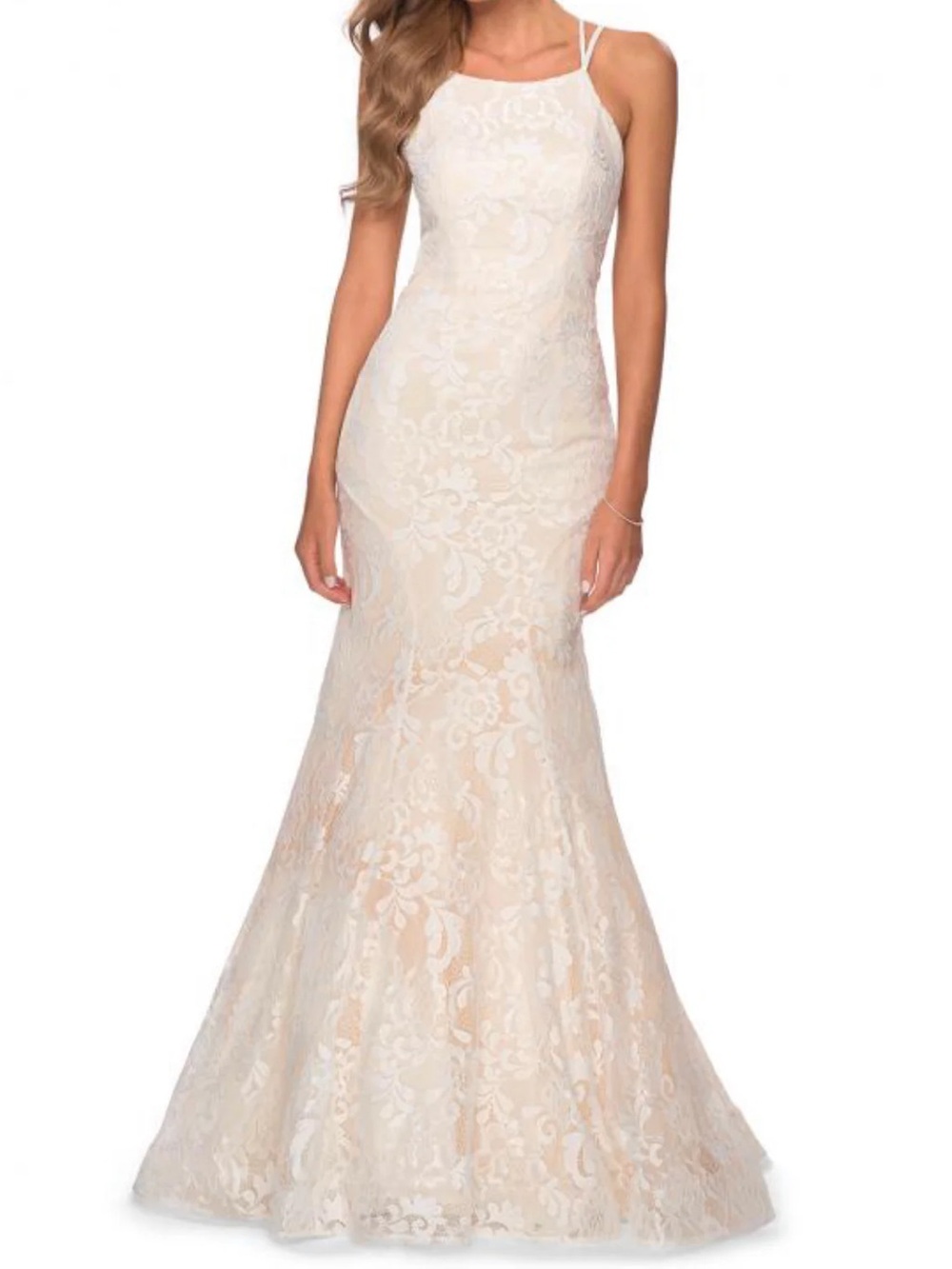Sleeveless Lace Mermaid Evening Dress in Ivory